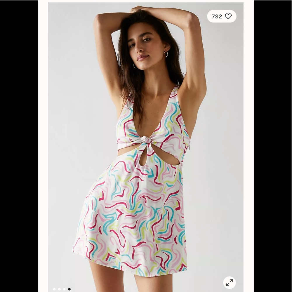 For Love And Lemons Palmer Satin Mini Dress Multi Cutout Cute Colorful